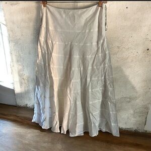 Ralph Lauren White A-Line Linen Tiered Midi Skirt